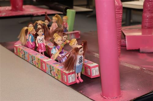  EMS eighth-graders' foam roller coasters filled the library with creativity